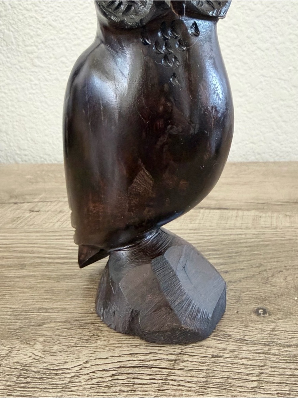 Hand Carved Dark Wood MCM Owl Figurine Statue Sculpture Folk Art 7”‎ Boho - Picture 3 of 7